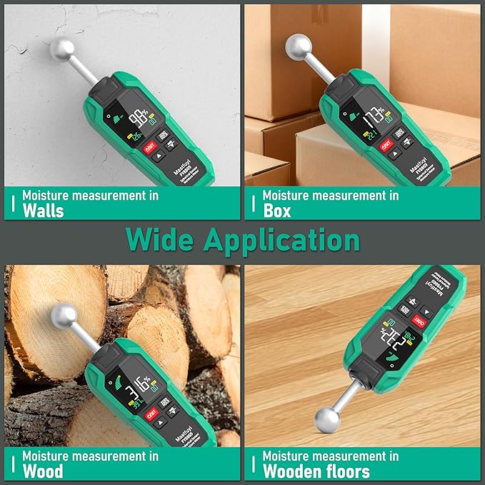 Pinless Wood Moisture Meter,Non-Destructive Moisture Meter for Wood,Concrete, Floors, Walls, Measuring Depth 5-40mm Digital Moisture Meter Built-in Flashlight