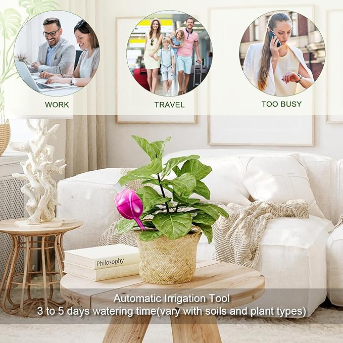 Rose Self Watering Globes for Indoor Plants - 4Pcs Iridescent Glass Plant Watering Devices with 100ML Water Bulbs, Rainbow Plant Watering Insert for Outdoor Flowers