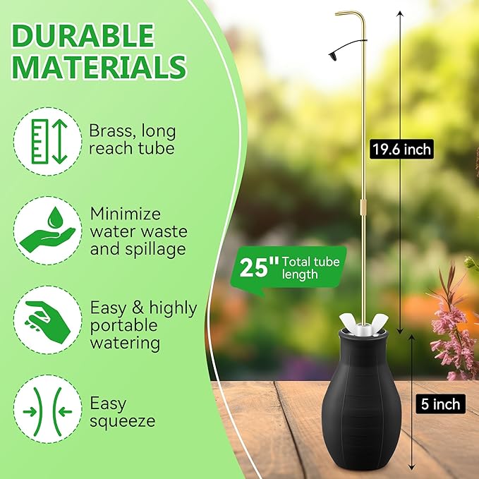 Dreyoo Squeeze Bottle for Hanging Plants, 19" Long Spout Plant Watering Bottle, Easy Squeeze Indoor/Outdoor Watering Can Alternative, Precise Sprinkling for Hanging Baskets, Houseplants, 8oz (Black)