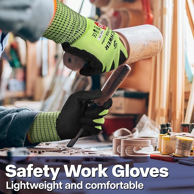 Schwer ProGuard Highest Level Cut Resistant Work Gloves PR3326 for Extreme Protection，ANSI A9 Cut Gloves with Reinforced Thumb, Non Slip, Breathable, Durable, Touch-screen, Yellow 1 Pair（M）