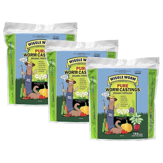 Wiggle Worm 100% Pure Organic Mineral-Dense Worm Castings Fertilizer in Resealable Zipper Pouch, 4.5lbs, 3 Pack - Improves Soil Fertility and Aeration for Growing Better Houseplants, Veggies, and More