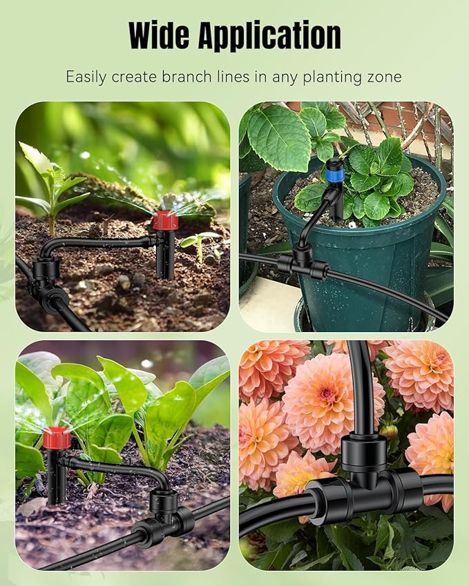 Pawfly 30 Pack Quick Connect 1/4" Drip Irrigation Tee Connectors, Push-to-Connect Drip Irrigation Tee Fittings for 1/4 Inch Irrigation Tubing & Sprinklers, Anti-Leak Drip Irrigation System Parts