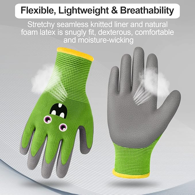 6 Pairs Kids Gardening Gloves Children Work Gloves Rubber Coated Garden Gloves for Kids Toddlers (Large (Age 9-11))