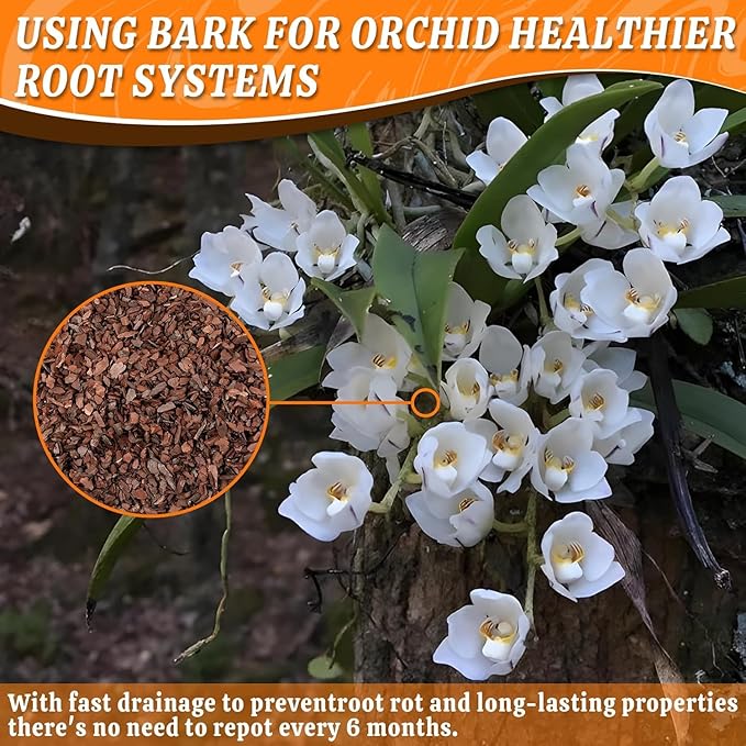 Orchid Potting Bark-14QT Organic Orchid Bark for Plants, All Natural Pine Bark Wood Chips for Houseplant Mulch, Orchid Plants Root Development, Mulch for Potted Plants