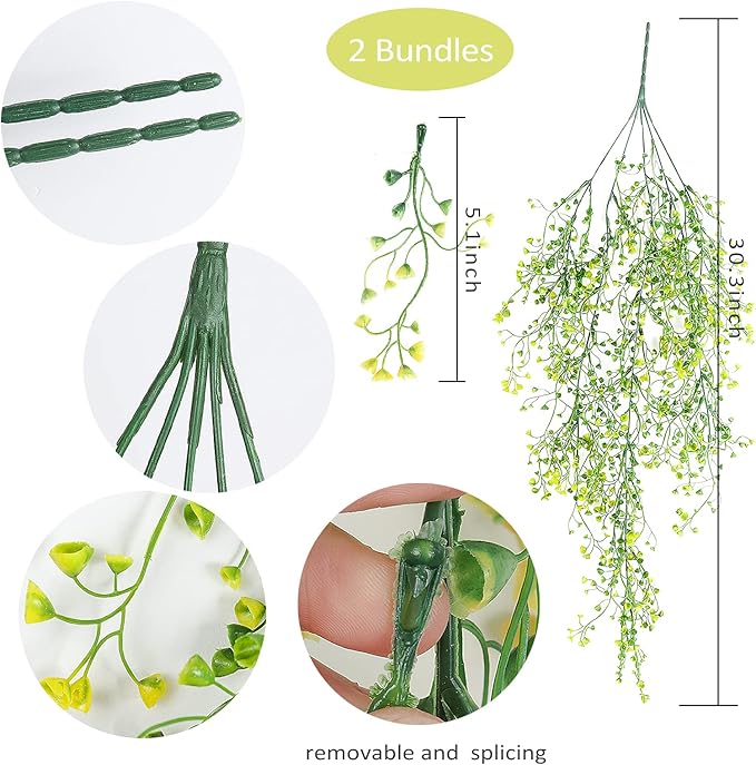 RECUTMS Artificial Plants Fake Hanging Plants for Outside Ivy Plant for Outdoor UV Resistant for Wall Indoor Hanging Baskets Wedding Garland Decor 4 Pack(Yellow 4P)
