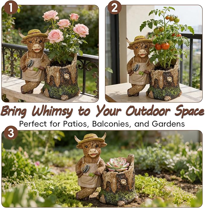 Cute Plant Pots Indoor - Cool Highland Cow Flowers Pots with Drainage,Small Flower Pot for Succulents,Cacti,Small Plants,Mini Planters for Home Desk Patio Decorations,Unique Gift for Plant Lovers