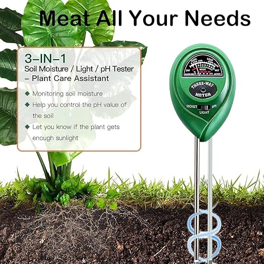 Suplong 3-in-1 Soil Moisture Meter, Upgraded Stainless Steel Probe Soil pH/Light/Moisture Meter for Plants, Soil Tester for Garden, Farm, Lawn, Indoor & Outdoor (No Battery Needed)