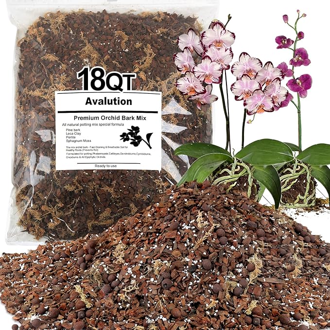 Orchid Bark Potting Mix 18 Quart, Mix Pine Bark, Organic Perlite, Sphagnum Moss and Leca Clay Pebbles for Plants, Orchid Fertilizer Garden Soil for Root Development