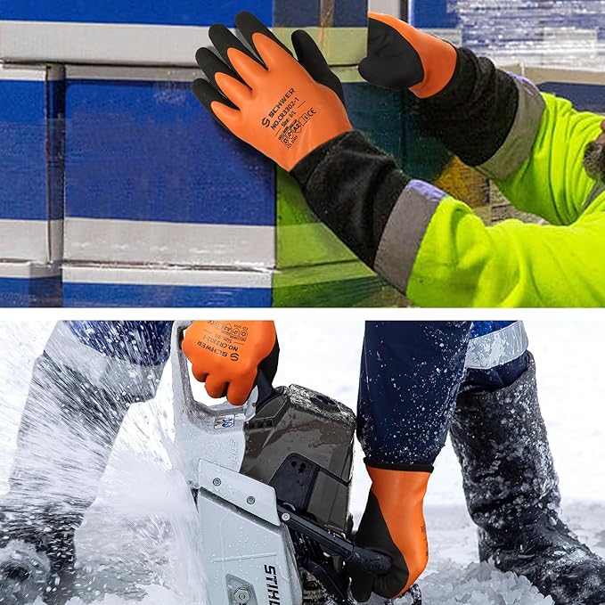 Schwer 6 Pairs FreezeGuard Winter Work Gloves, ANSI A2 Cut Resistant Freezer Gloves for Outdoor Cold Weather Keep Hands Warm, Waterproof Gloves for Shoveling Snow, Ice Fishing, M