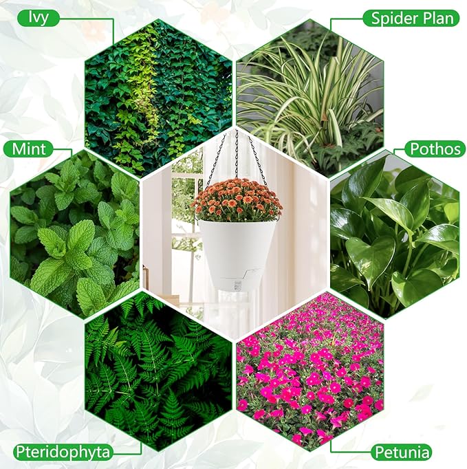8 Inch Hanging Planters Indoor Outdoor, 3 Pack Plastic Self Watering Plant Pots with Drainage Holes & Saucers, Hanging Baskets Flower Pots with Chain for Ivy, Spider Plant, Pothos, Ferns