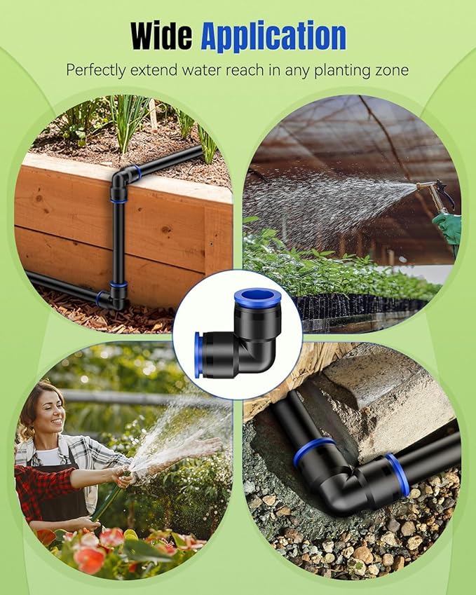 Pawfly 15 Pcs Quick Connect 1/2" Drip Irrigation Elbow Fittings for 1/2 Inch Irrigation Tubing (1/2" ID x 0.62-0.63" OD), Push-to-Fit 2-Way Elbows, 90 Degree Elbow Connectors, Drip Irrigation Parts