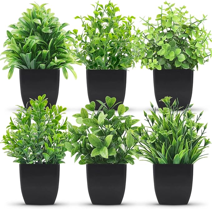 Der Rose 6 Pack Fake Plants Mini Artificial Plants for Home Office Farmhouse Bathroom Shelf Decor Indoor