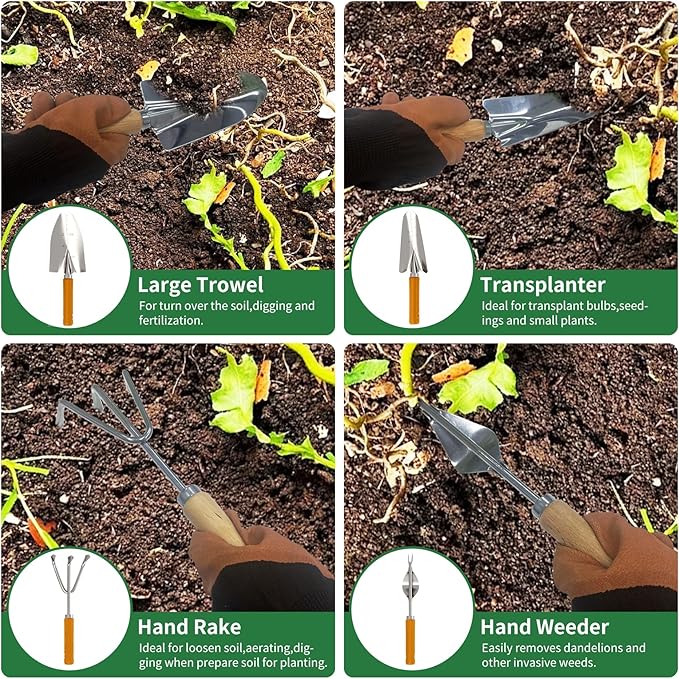 Gardening Tools 20-Piece Complete Gardening Essentials, Heavy Duty Garden Hand Tools Stainless Steel Ergonomic Rust-Proof Garden Tool Set - Ideal Gardening Gifts for Women Men Beginners Gardeners