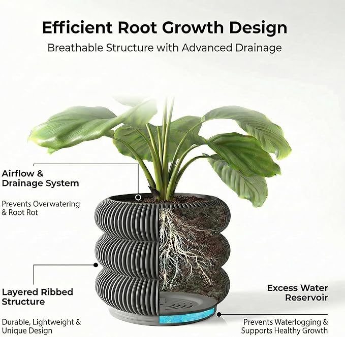 Fabix 4.7/6" 3D Printed Plant Pots - Unique Bubble Ring Modern Planters for Indoor Plants, Durableo-Friendly PLA Flower Pots with Drainage for Succulents, Cactus, Home Office Décor.(Black)