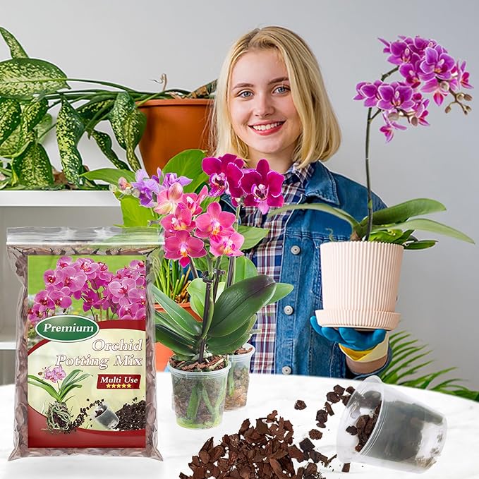 Orchid Bark Potting Mix,Premium Orchid Potting Mixture of Pine Bark and Perlite,Good Ventilation and Water Retention for Repotting Orchids and Growing Indoor Plants,2QT