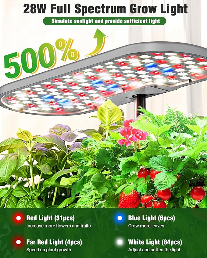Growell Hydroponics Growing System Kit, 16 Pods Indoor Garden with 28W Full Spectrum LED Grow Light, Auto Timer, 3 Smart Light Modes, 8L Large Herb Garden, Ideal Gardening Gift for Women, Men (Gray)