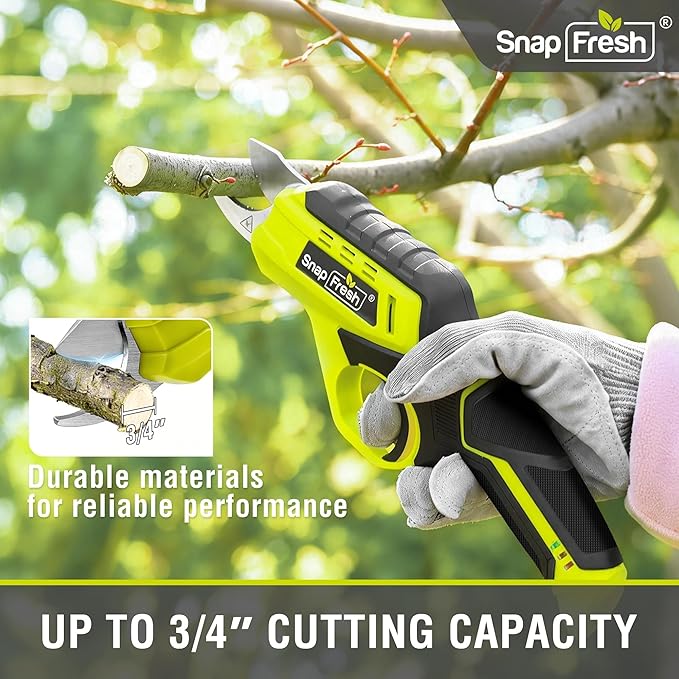 SnapFresh Cordless Electric Pruning Shears, 4.0Ah Battery Powered Garden Pruner with Extra Blade, 3/4" Cutting Capacity, Tool-Free Quick Blade Swap, Lightweight Branch Cutter Gardening Scissors