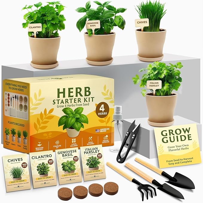 HOME GROWN Indoor Organic Herb Garden Kit – Unique Christmas Gift for Adults, Men, & Women - Grow 4 Herb Seeds & Herb Garden Planter Indoor Kit – Unique Christmas Gift for Adults, Men, & Women