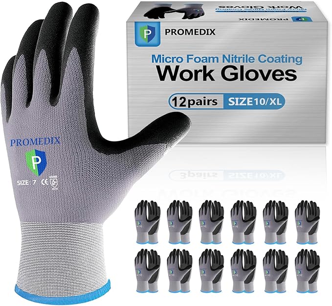 PROMEDIX P Nitrile Coated Work Gloves,MicroFoam Safety Work Gloves Men,Seamless Knit Nylon&spandex Gloves with Grip