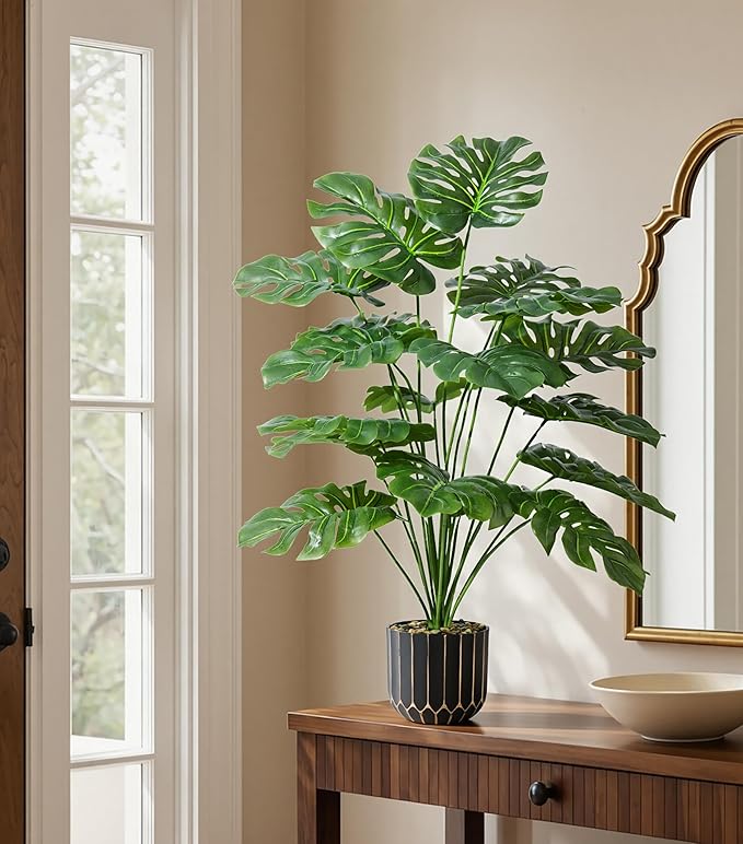 florisso 28" Artificial Monstera Plant Tall Fake Faux Plants Indoor Outdoor Tree for Living Room Home House Decoration