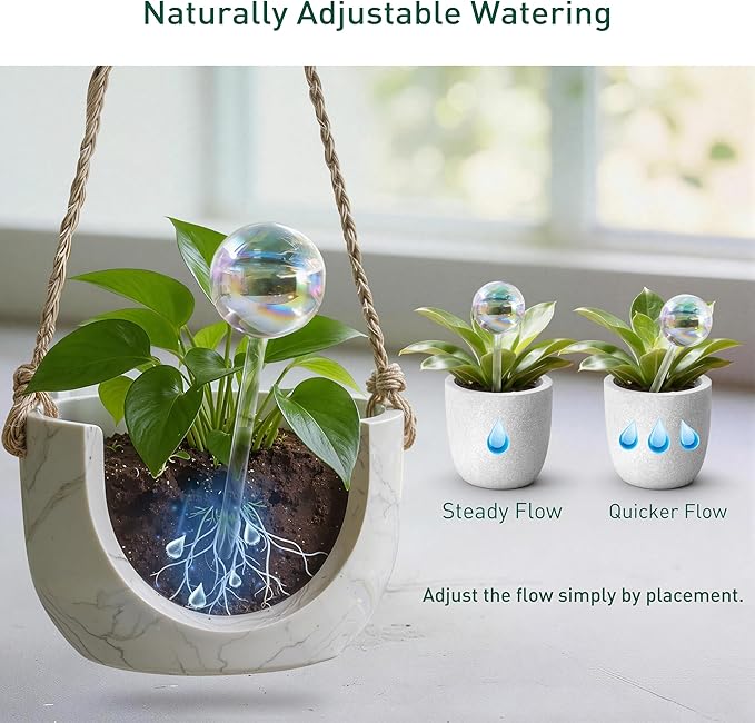 Soilagua Large Extra-Thick Clear Glass Plant Watering Globes, Rainbow Gradient Self Watering Devices for Indoor & Outdoor Plants, AutomaticWaterer Spikes, Perfect for Daily or Vacation Use, 2-Pack