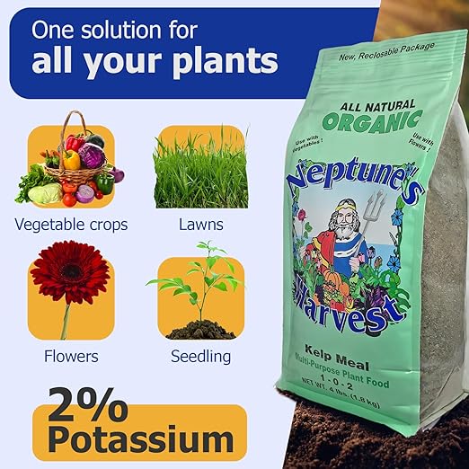 Neptune's Harvest Organic Plant Food | Fertilizer for Lawn & Garden | Crab & Lobster Shell 5-3-0 (4 lb) + Kelp Meal 1-0-2 (4 lb)