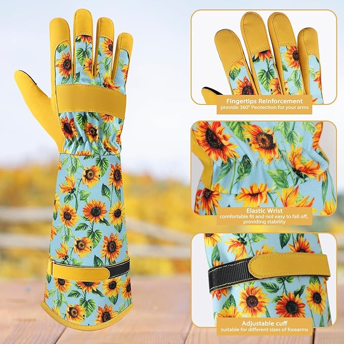 Trifabricy Gardening Gloves for Women, Breathable Leather Garden Gloves with Grip, Thorn-Proof Puncture-Resistant Work Gloves