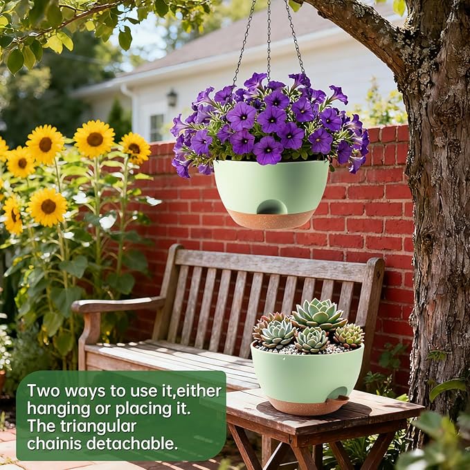 13-inch Oversized Hanging Planter Set of Two,Planters for Indoor and Outdoor Plants.Place Plant pots Across Diverse Settings Including windowsills,Living Room,and Gardens.Green-Brown