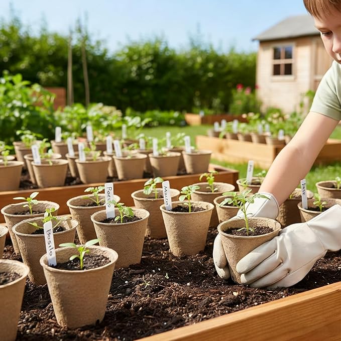 Peat Pots 150 Pack with 100 Plant Labels, 3.15 Inch Biodegradable Seedling Nursery Pots with Drainage Holes