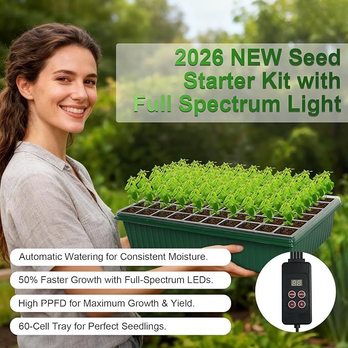 TONYFUL Seed Starter Tray with Grow Light, 60-Cell Seed Starter Kit with 4.07” Humidity Dome, Indoor Seedling Starter Tray, Seed Starting Tray for Plant Germination, Seeds Growing