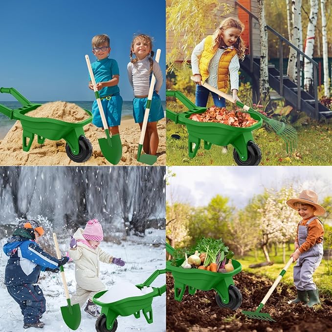 Qtioucp Kids Gardening Tools Outdoor Toys Set Backyard Play with Wheelbarrow Educational STEM Learning Pretend Toys Outdoor Indoor for Toddlers Kids Boys Girls