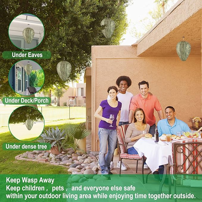 DECYOOL 4 Pack Paper Wasp Nest Decoy Hanging Wasp Nest Stay Away from Wasps Hornets Yellow Jackets
