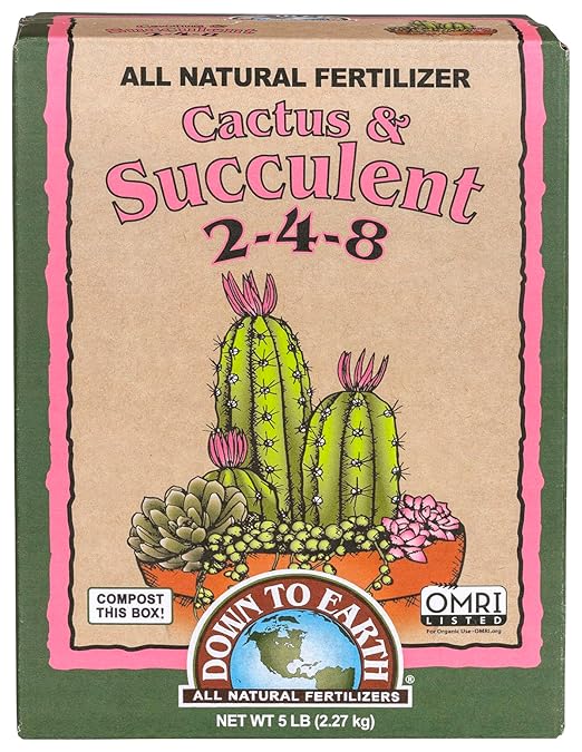 Down To Earth All Natural Fertilizers Organic Cactus & Succulent Mix - Plant Food for Cactuses, Agaves, Aloes, Jades, and Yuccas 2-4-8, 5 lb