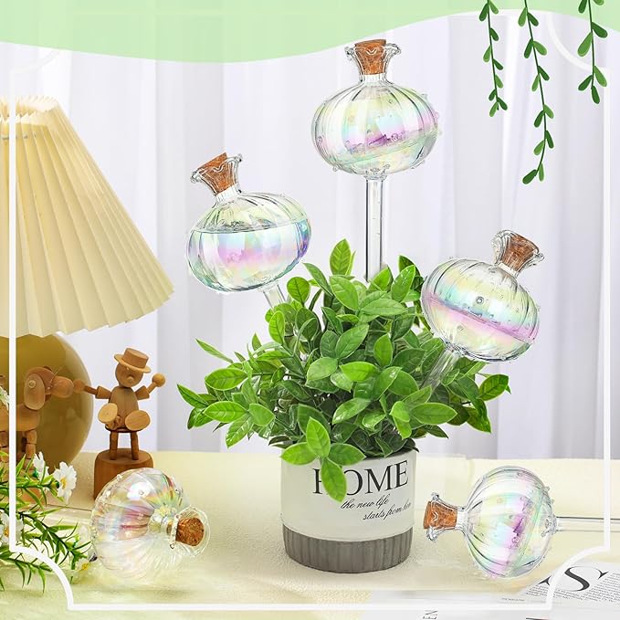 Yungyan 6 Pcs Self Watering Plant Globes Glass Cactus Insert Watering Devices Automatic Plant Watering Bulbs Water Globes for Indoor Outdoor Plants(Rainbow Color,9.84 Inch)