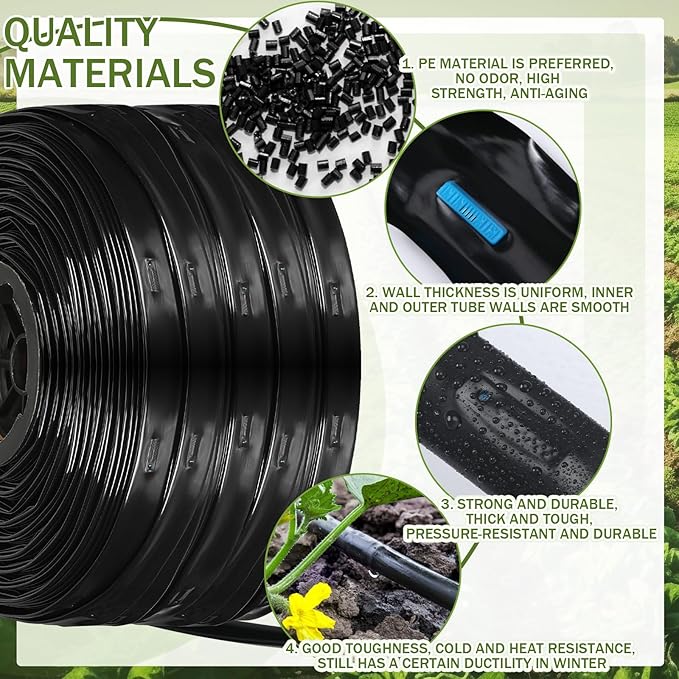 1000 ft 5/8 Inch Drip Tape Irrigation Kit Drip Tape 16 Mil 8" Spacing Hose Garden Watering Tubing System Automatic Irrigation Equipment for Plant, Landscape, Yard, Lawn and Farm