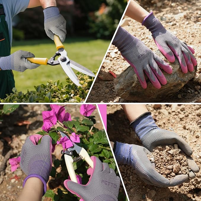 Gardening Gloves for Women 3 Pairs, Garden Gloves for Pruning Flower Rose, Weeding, Digging, Raking, Flower gloves with Rubber coating (Small, Pink)