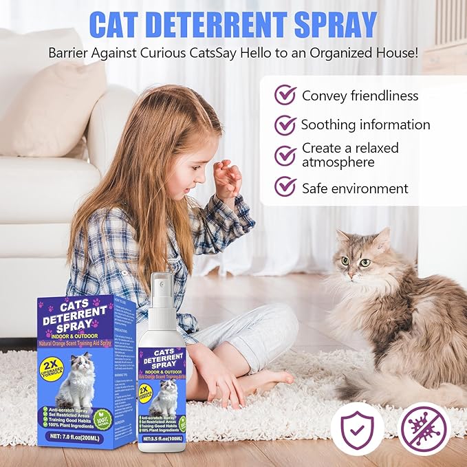 Cat Deterrent Spray - Cat Scratch Deterrent Spray for Furniture Protection, Effective Training Aid with Natural Ingredients - Non-Toxic Formula for Cats and Kittens Light 7.0 fl.oz