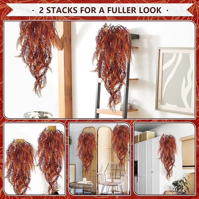 2-Pack Fake Hanging Plants, Faux Hanging Plant Artificial Greenery for Living Room Bedroom Boho Wall Shelf Indoor Outdoor Decor (Red Coreopsis)
