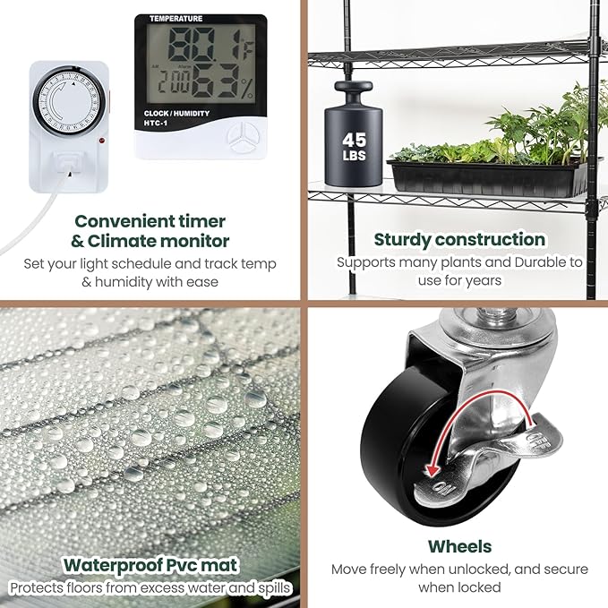 SOLIGT Indoor Greenhouse with Grow Lights - 5 Tier Plant Shelf & 8 x 2FT 6000K Full Spectrum Lights, Thick PVC Cover, Mesh Ventilation, Mini Small Greenhouse Cabinet for Seed Starting Seedlings Growth