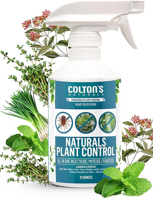 Colton’s Plant Control Ready-to-Use Natural Plant Spray – Maximum Strength Pesticide, Fungicide & Miticide for Spider Mites, Powdery Mildew, and Mold – Safe for Indoor, Outdoor & Garden Use (32 oz)