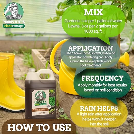 Monty’s Premium Liquid Soil Conditioner – Liquid Aeration Soil Conditioner with Humic Acid for All Soil Types, Increases Moisture & Nutrient Retention, Enhances Health & Microbial Activity – 1 Gal