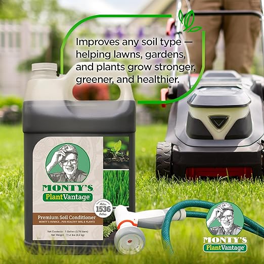 Monty’s Premium Liquid Soil Conditioner – Liquid Aeration Soil Conditioner with Humic Acid for All Soil Types, Increases Moisture & Nutrient Retention, Enhances Health & Microbial Activity – 1 Gal