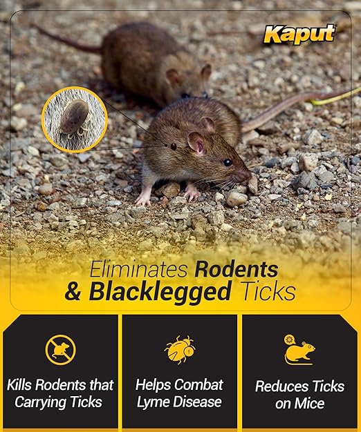 Kaput Rodent & Tick Bait Blocks, Powerful Warfarin & Fipronil Rat Bait Blocks for Rat Control and Their Blacklegged Ticks - Epa Approved Rodent Killer for Long-Lasting Protection (18 lbs)