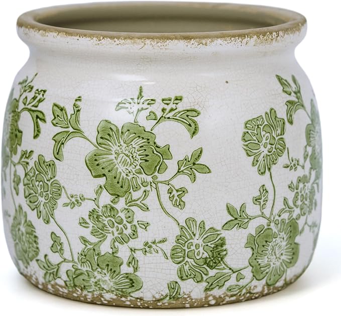Dosayes Flower Pot,Vintage Ceramic Pot for Planter with Drainage Holes, 6.29 inch Ice Crack Glazed Indoor Planters Pot for Indoor,Tucan Home Decor,Gardening Gifts,Green (Modern)