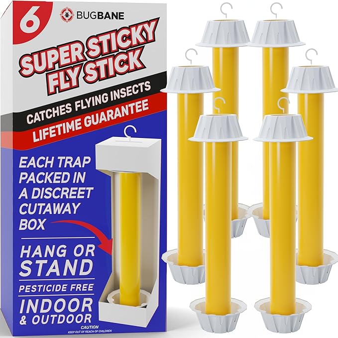 Fly Stick Sticky Fly Traps for Indoors Outdoor 6pk. Non-Toxic Super Sticky Hanging Flies Catcher Paper Tape Strips for Home. Catches All Bugs and gnats. Indoor Outdoor House Flying Insect Trap.