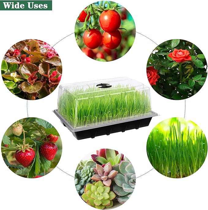 Hahood 6 Packs Seed Starter Tray Kits with Humidity Dome, Plastic Germination Growing Trays with Plants Labels, Planting Tools for Seeds Growing Starting, Germination and Seedling Propagation