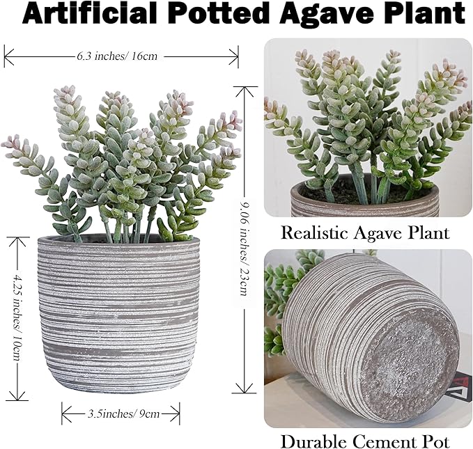 Jahe Artificial Plants Indoor, Home Decor Faux Plants Indoor in Cement Bowl Faux Realistic Greenery Potted Plant for Office Desk Bathroom Livingroom Boho Shelves Decoration, Table Centerpieces