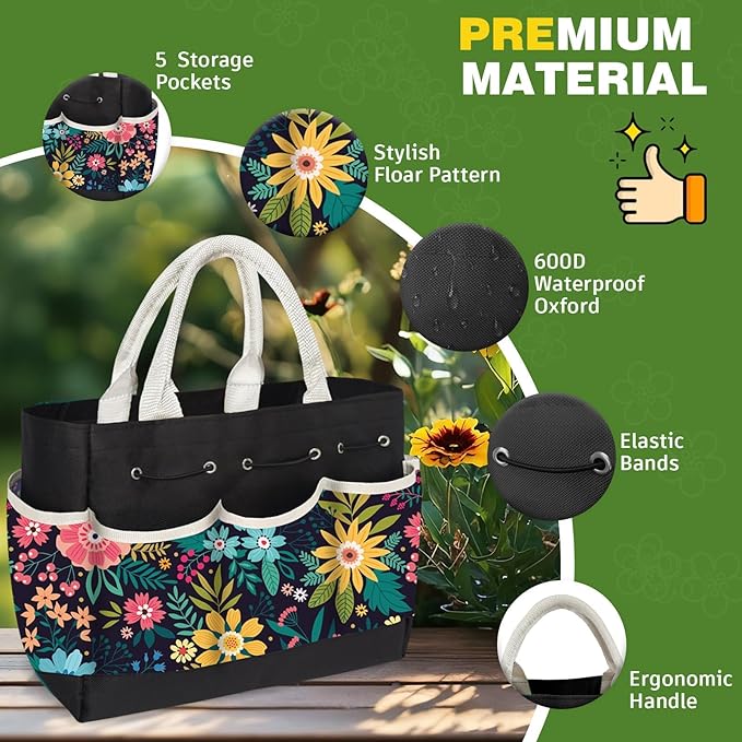 22Pcs Gardening Tools Set for Women Heavy Duty Garden Hand Tool Kit Garden Gifts for Mom Beginner Gardening Accessories with Tote Bag/Shovel/Repotting Mat/Plant Labels/Gloves-Black
