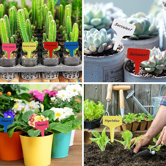 KINGLAKE GARDEN 100 Pcs Plant Labels,Garden Marker Vegetable Gardening Tags,T-Type Garden Seed Stake Tags for Outdoor Indoor Potted Plants with Permanent Marking Pen