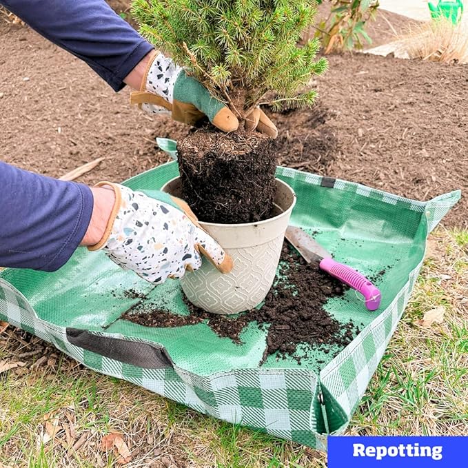 DURASACK 26"x39" Water-Resistant Repotting Mat – Indoor Plant Transplanting, Soil Change & Gardening Mess Control, Green